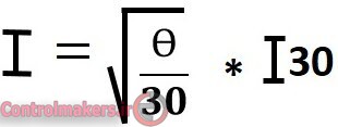 فرمول محاسبه ظرفیت بار در دمای بالاتر از 30 درجه سانتی گراد که I30 ظرفیت بار در حرارت 30 درجه سانتی گراد می باشد